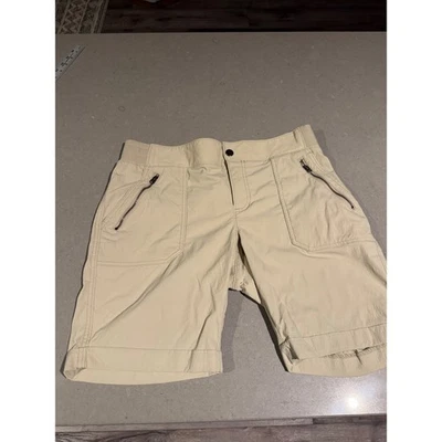 Athleta Women's Beige Cargo Shorts Size 14 Zip Pockets Rolled Hem Athleisure - Image 1 of 4