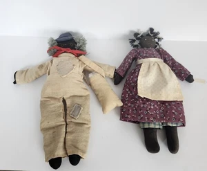 Pareja de muñecas de tela vintage arte popular afroamericano/muñecas primitivas hechas a mano - Imagen 1 de 6