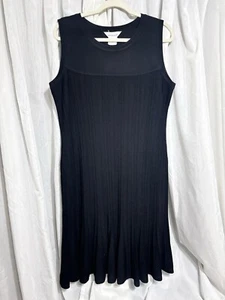Vestido Misook Santana Tejido Negro Acanalado 14 16 Grande Sin Mangas Ajuste Acampanado Usado en Excelente Condición - Imagen 1 de 9