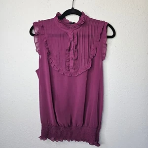 Rue21 Blouse Womens Large Purple Sheer Sleeveless Pleat Ruffle Shirred Hem Top - Picture 1 of 10