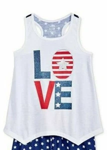 Max & Olivia Girls Red White Blue Love Tank Top White 6/6X - Picture 1 of 2