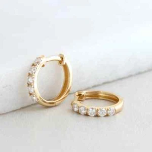 0.35 CT Round EF VS/SI Lab Grown Diamond 14K Yellow Gold Huggie Hoops Earrings - Picture 1 of 6