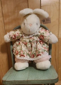 Eggcetera Fluffy White Bunny Plush 1993 Toys "R" Us 14" Pink Rose Dress - Picture 1 of 12
