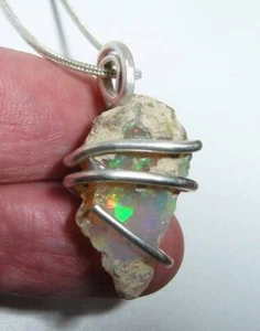 Ethiopian Opal Pendant Necklace, Sterling Raw Opal, October Birthstone #11 - Picture 1 of 4