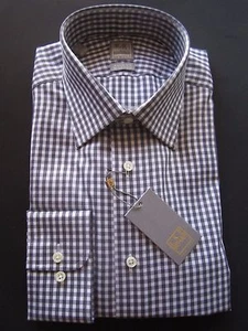 $265 NUEVO CON ETIQUETAS NUEVO ORO Lujo Ike Behar Neiman Marcus Cheque Paloma Camisa 15.5 LS 32/33 - Imagen 1 de 8
