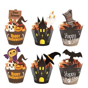 Halloween Cupcakes Wrappers-Pumpkin Bat Castle w/ 6Set Cupcake Cards Insertions