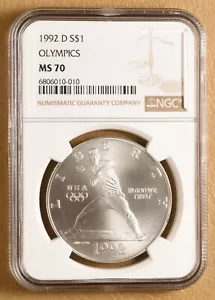 1992 D Olympics Commemorative Silver Dollar NGC MS70 - Picture 1 of 2