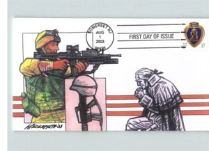 PURPLE HEART, 2003 First Day of Issue, pic Soldier w/ Gun & Geo. Washington - Picture 1 of 1