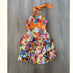 VTG Gunne Sax Mini Dress Halter Floral Satin Size 5 - Picture 1 of 5
