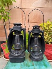 Pair Of Vintage Retro Indian Brand Tiger Rail Road Oil Lantern Lamp