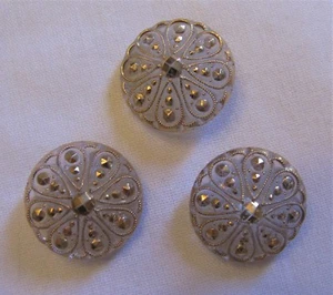 3pcs Vintage Glass? Buttons Clear trimmed with Gold Accents - Picture 1 of 4