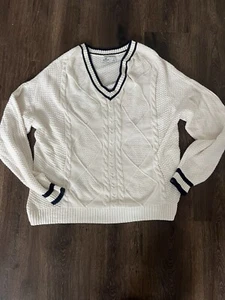 Suéteres Pullover Hollister Y2K Cuello en V Manga Larga Blanco Tejido con Cable Preppy UNISEX - Imagen 1 de 8