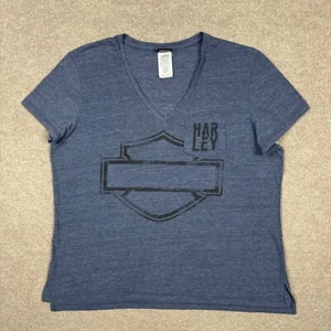Harley Davidson Pocket Graphit T-Shirt Damen Gr. L Blau Kurzarm Moto Tee - Bild 1 von 8