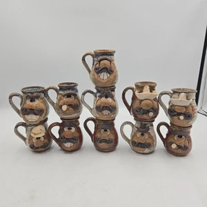 Lot of 11 Vintage Robert Eakin Miniature Stoneware Face Mugs - Picture 1 of 6