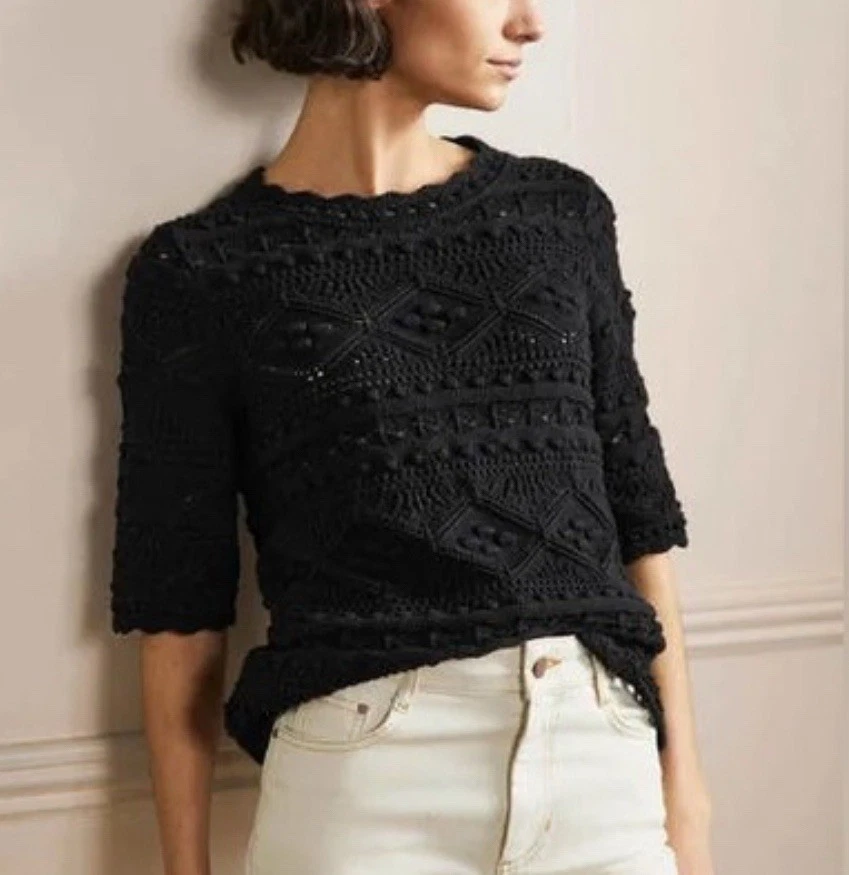 Suéter Boden Crocheted Negro Manga Corta Algodón Talla 10 Foto 1 de 4