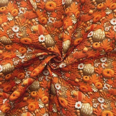 PUMPKIN MEADOW Polycotton Fabric Craft 3D Digitally Printed - 3 metres - Image 1 of 3