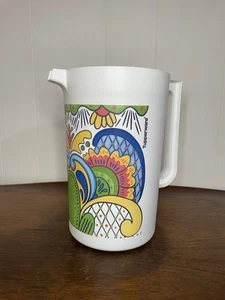 Tupperware Classic Push Button Pitcher One Gallon Talavera Design Blue Seal - Picture 1 of 10