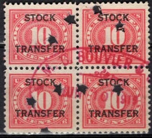 Perfins USA 1914, ScRD5 4x 10c Numeral Stock Transfer. Used Stars - Picture 1 of 3