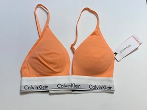 Calvin Klein Peach Salmon Lightly Lined Triangle Bralette Bra Logo Small - Picture 1 of 3