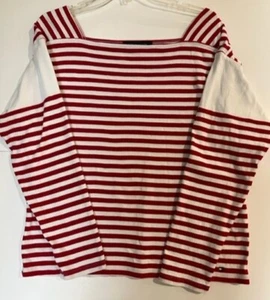 Camicia Tommy Hilfiger rossa bianca a righe scollo quadrato manica lunga taglia L abbigliamento yacht - Foto 1 di 2
