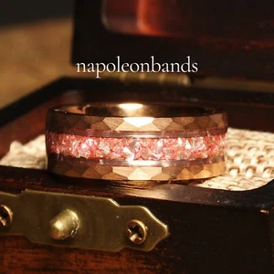 Fede nuziale uomo 8 mm martellata morganite schiacciata e tungsteno oro rosa - Foto 1 di 12