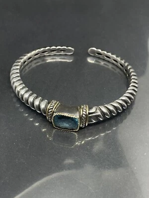 "Brazalete brazalete con bisagras de topacio azul Londres sujetador de oro de 18 quilates de plata de ley 925 EFFY" Foto 1 de 4