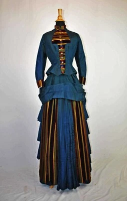 VICTORIAN 2 PIECE SATIN AND VELVET VISITING DRESS 1890s WITH BONNET - Image 1 of 4