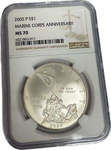 2005 P Marine Corps Commemorative Silver Dollar NGC MS70