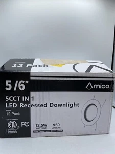 12 Pack - Amico 5/6" 5CCT in 1 LED Recessed Downlight 12.5W 950 Lumens - Picture 1 of 8