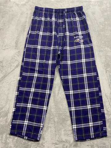 Baltimore Ravens Pajama Pants Men's Large Purple Plaid Flannel  Sleepwear NFL Cover