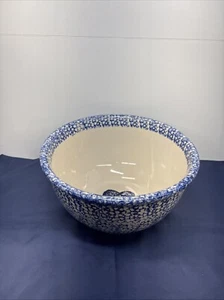 Folk Craft 10 pollici blu spugna grande ciotola in pietra con cuore, ottime condizioni - Foto 1 di 11