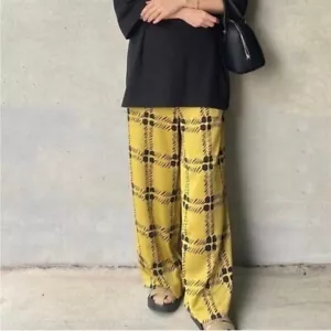 UNIQLO MARNI Drape Relaxed Baggy Wide Leg Plaid Pants Satin Women Size L NWOT - Picture 1 of 13