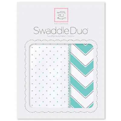 Nuevo SwaddleDesigns Swaddle 2 Mantas Swaddle Duo CHEVRON Verde Turquesa Regalo Foto 1 de 2