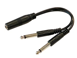 1/4 inch mono TS Female to 2 x 1/4 inch Male Mono TS Y splitter cable - Picture 1 of 2