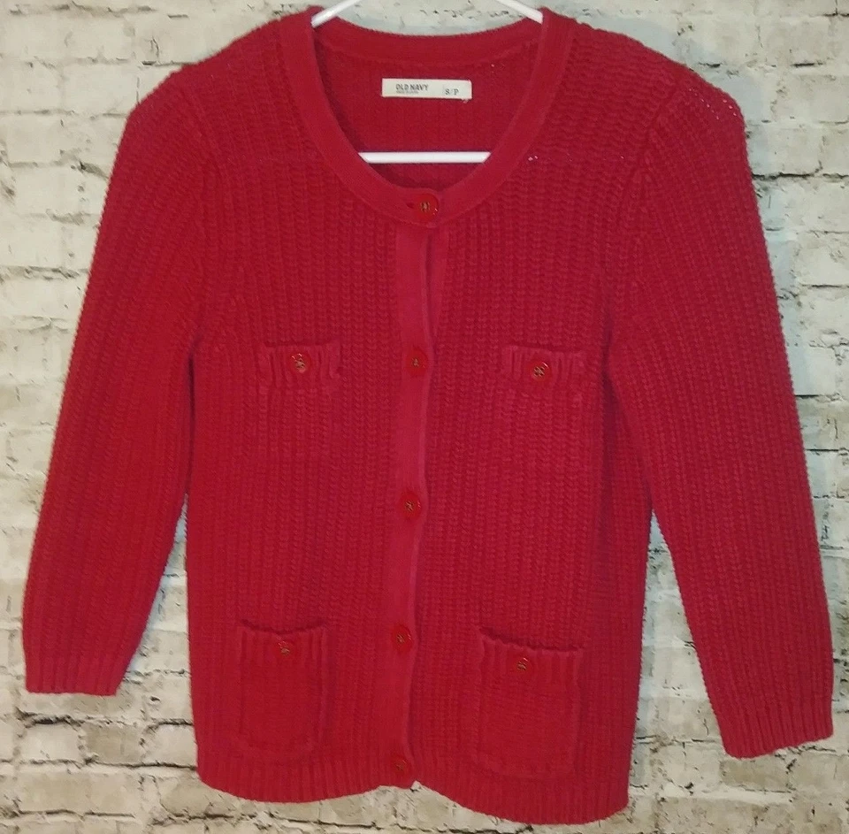 Suéter Azul Marino Antiguo Niños Pequeño Pequeño S/P Rojo Cárdigan Bolsillos con Botones Foto 1 de 4