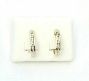 1/3 CWT DIAMONDS 14K YELLOW GOLD OMEGA BACK HALF HOOP STUD EARRINGS NIB # P34 - Picture 1 of 5