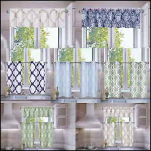 2 PC SET KITCHEN SMALL PANELS VALANCE LINED WINDOW CURTAIN GEOMETRIC PRINTED 7LO - Picture 1 of 44