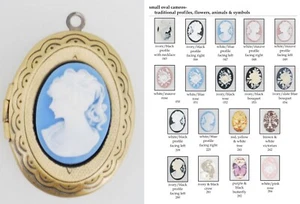 Medium oval locket, variety of inset cameo choices, with slide chain options - Picture 1 of 5