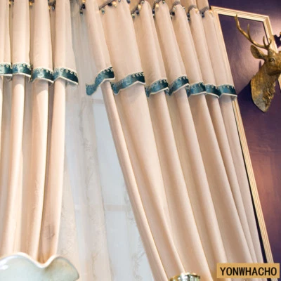 beige white solid simple modern velvet children's room cloth curtain tulle N582* - Image 1 of 4