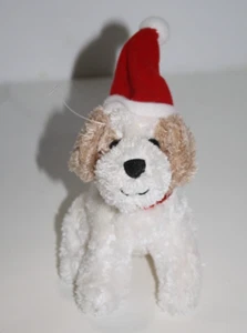 Hallmark Dog 5" Mini Puppy Santa Hat White Chenille Plush Beige Ear Xmas Soft - Picture 1 of 9