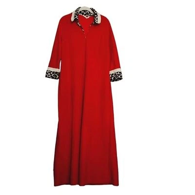 Vestido de lana rojo vintage Vanity Fair bata estampado de leopardo cuello y puños 12 Foto 1 de 4