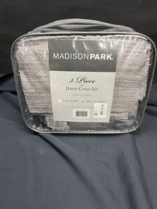 Madison Park King 3 Piece Printed Seersucker Duvet Cover Set In Grey MP12-6298