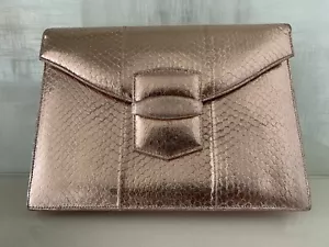 OSCAR DE LA RENTA Snakeskin Envelope Gold Clutch - Picture 1 of 10