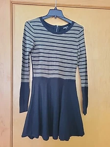 Express Dress Black Khaki Long Sleeve Knit Fit &Flare A Line Womens Sz Med Good! - Picture 1 of 7