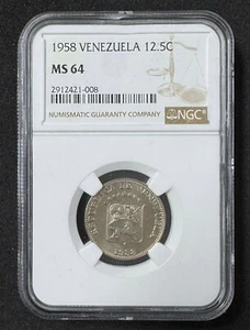 VENEZUELA, 12 1/2 Centimos, 1958, NGC MS64. - Picture 1 of 2