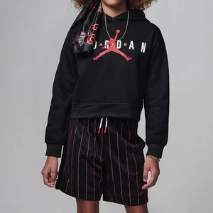 New Jordan Girls Crop Jumpman Sustainable Black Pullover Hoodie Small 8-10 yrs - Picture 1 of 8