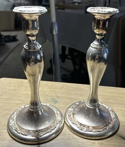 Vintage Oneida Silverplate Royal Provincial Candlesticks 9” Tall Floral 2 PC - Picture 1 of 6