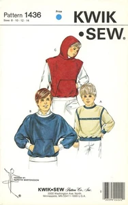 Kwik Sew 1436 Hoodie Vest w Kangaroo Pocket or Sweatshirt Sz 8-14 UNCUT Pattern - Picture 1 of 4