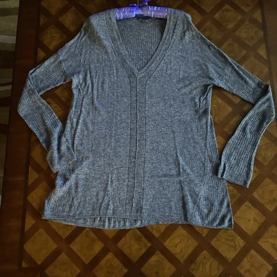 Suéter VINCE Fisherman tamanho L mistura de linho Y2K vintage transparente academia gola V - Imagem 1 de 4