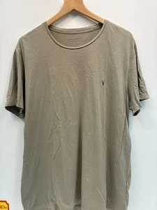 AllSaints Men’s T-Shirt XXL Khaki Green Crew Neck Short Sleeve Cotton Logo Tee - Picture 1 of 6